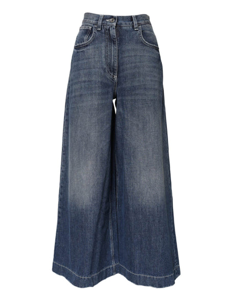 Dolce & Gabbana Blue Cotton High Waist Wide Leg Denim Jeans - Hilstor