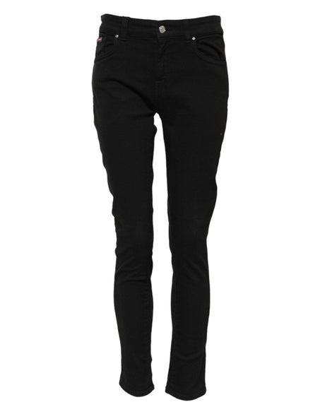 Dolce & Gabbana Black Cotton Logo Skinny Mid Waist Denim Jeans - Hilstor