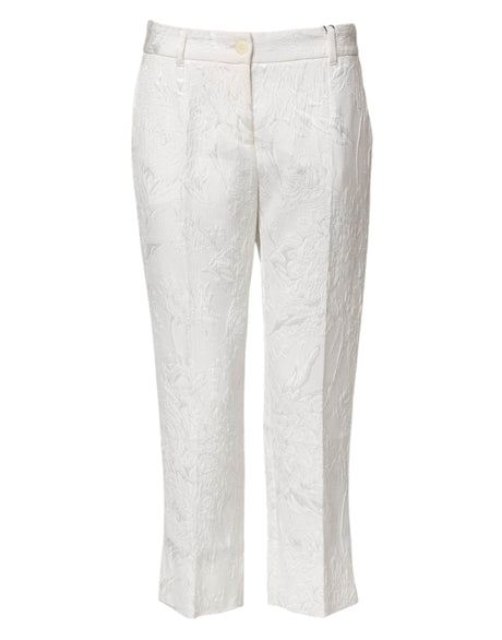 Dolce & Gabbana White Cotton Floral Jacquard Pants - Hilstor