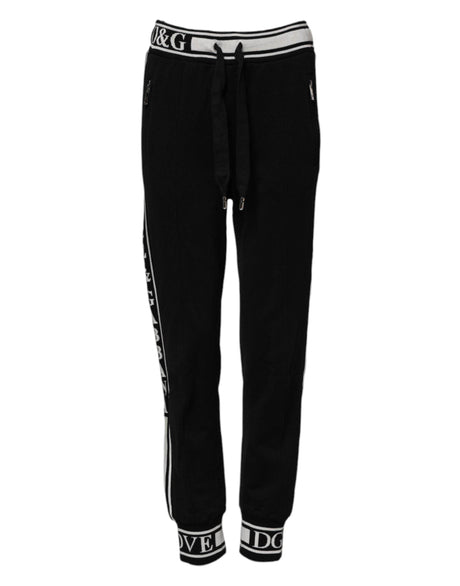 Dolce & Gabbana Black Cotton Jogger Logo Waist Pants - Hilstor
