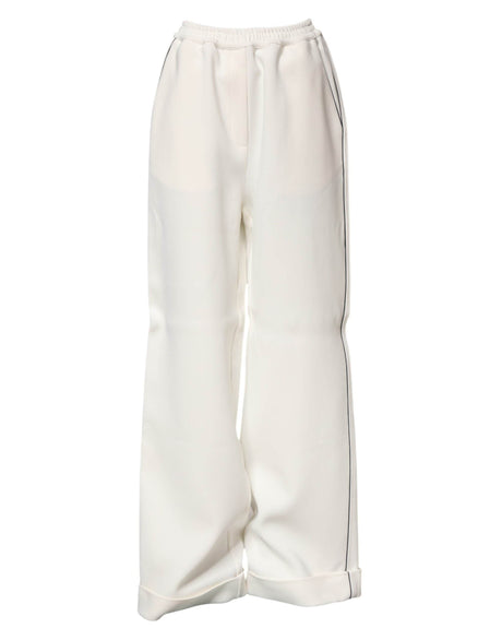 Dolce & Gabbana White Viscose Wide Leg Pull On Pants - Hilstor