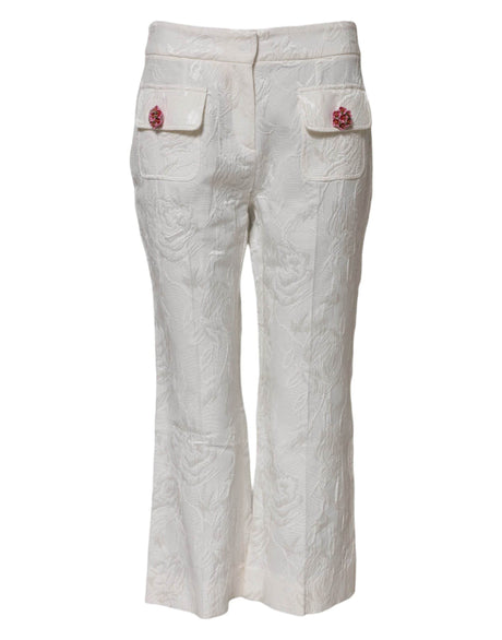 Dolce & Gabbana White Cotton Floral Jacquard Pants - Hilstor