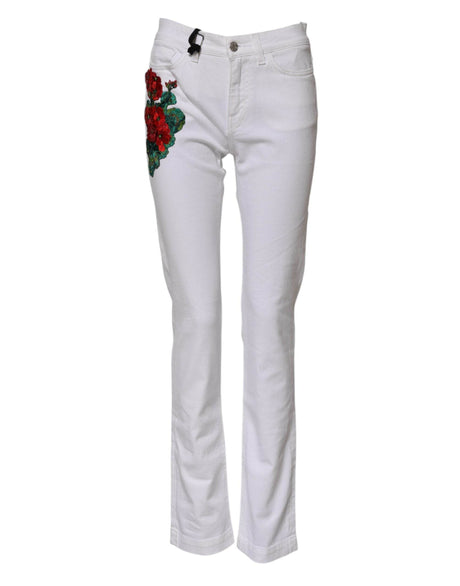 Dolce & Gabbana White Floral Embroidery GIRLY Denim Jeans - Hilstor