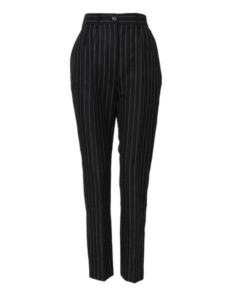 Dolce & Gabbana Black Stripes High Waist Tapered Pants - Hilstor