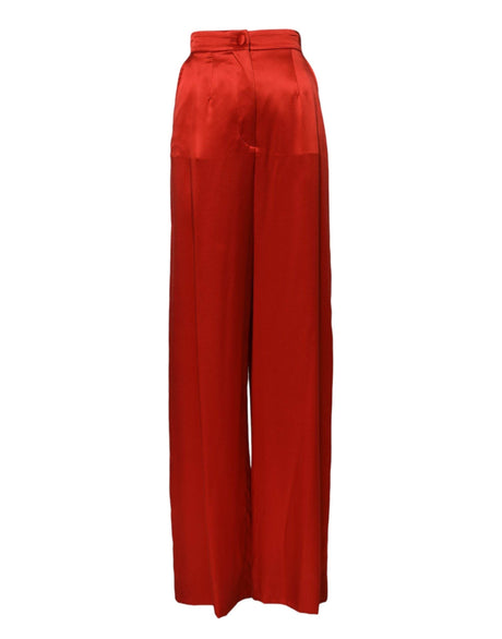 Dolce & Gabbana Red Satin High Waist Wide Leg Pants - Hilstor