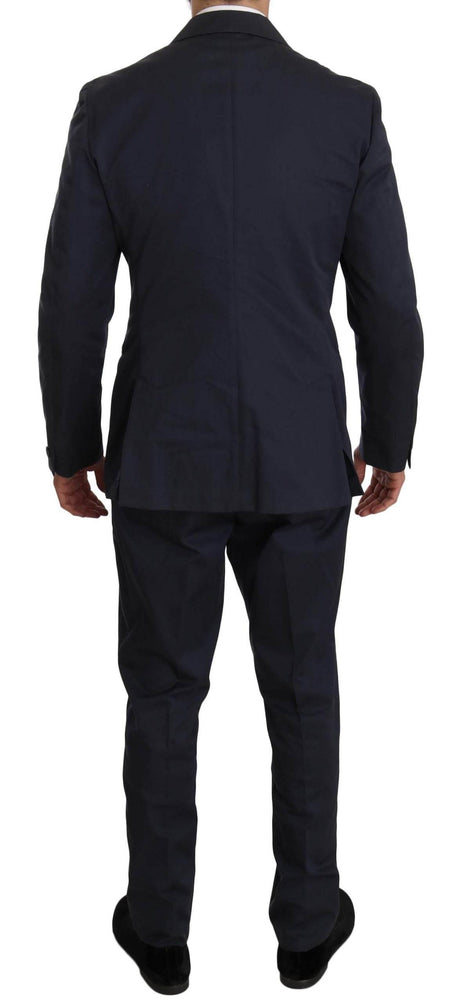 Romeo Gigli Two Piece 3 Button Cotton Blue Solid Suit - Hilstor