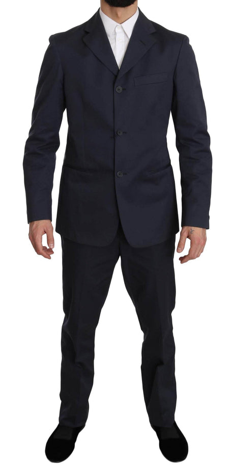 Romeo Gigli Two Piece 3 Button Cotton Blue Solid Suit - Hilstor