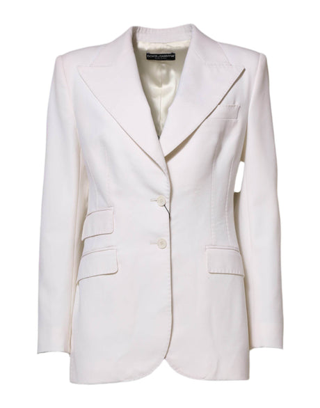 Dolce & Gabbana White Wool Single Breasted Women Coat Jacket - Hilstor