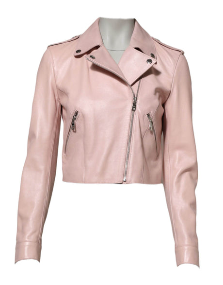 Dolce & Gabbana Light Pink Collar Leather Women Biker Jacket - Hilstor