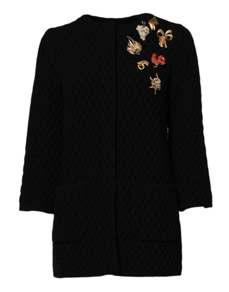 Dolce & Gabbana Black Cashmere Quilted Embellished Jacket - Hilstor