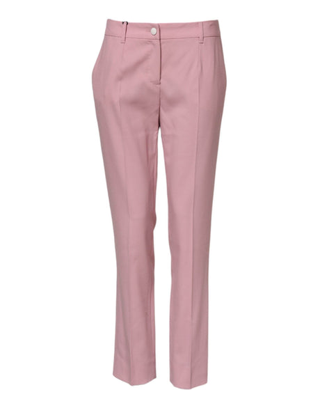 Dolce & Gabbana Pink Wool Mid Waist Tapered Pants - Hilstor