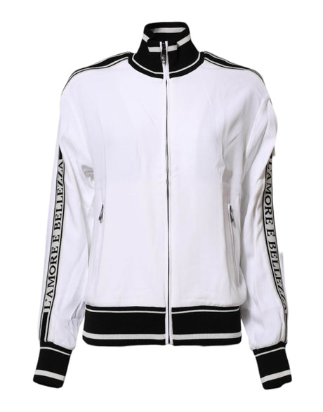 Dolce & Gabbana White Viscose Logo Women Full Zip Jacket - Hilstor