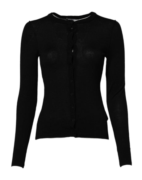 Dolce & Gabbana Black Wool Knit Crew Neck Cardigan Sweater - Hilstor