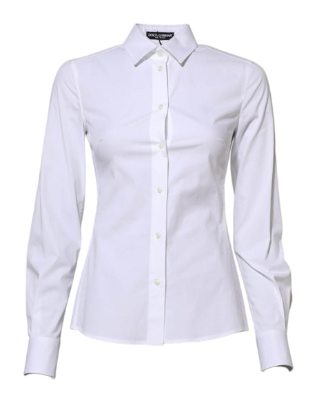 Dolce & Gabbana White Cotton Long Sleeves Collared Shirt Top - Hilstor