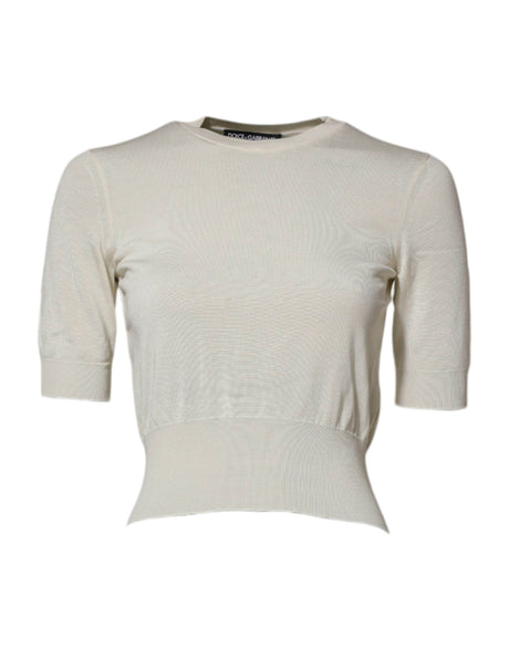 Dolce & Gabbana White Silk Short Sleeves Blouse Pullover Top - Hilstor