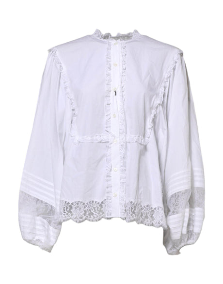 Dolce & Gabbana White Ruffled Lace Embellished Blouse Top - Hilstor