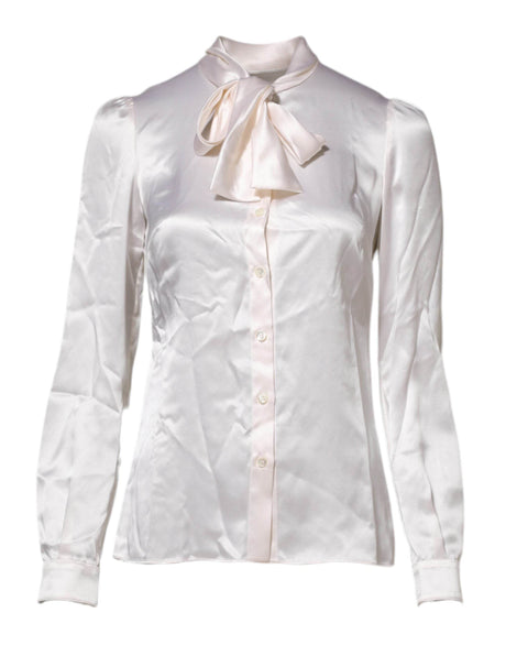 Dolce & Gabbana White Ascot Collar Long Sleeve Blouse Top - Hilstor