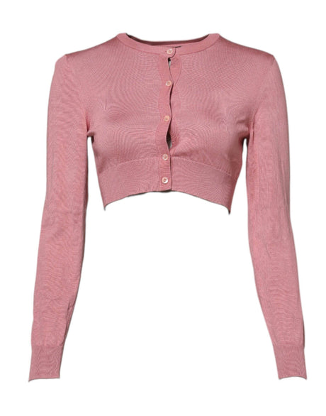 Dolce & Gabbana Pink Silk Cropped Crew Neck Cardigan Sweater - Hilstor