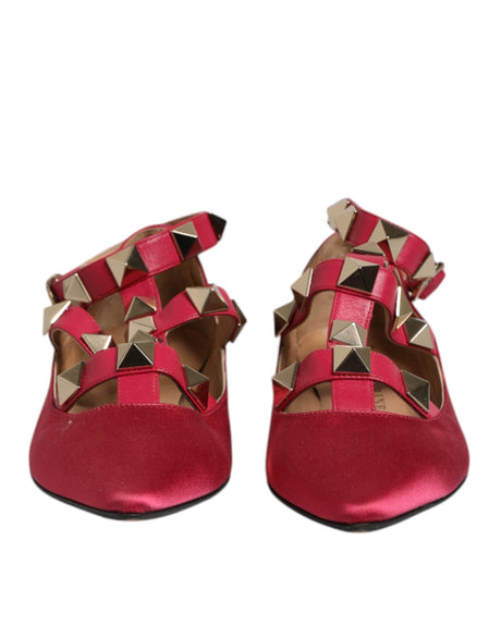 Prosperine Red Gold Studded Pointed Toe Ballet Flats Shoes - Hilstor