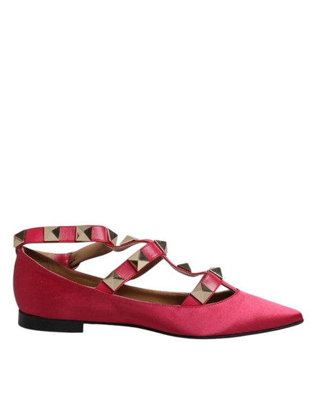 Prosperine Red Gold Studded Pointed Toe Ballet Flats Shoes - Hilstor