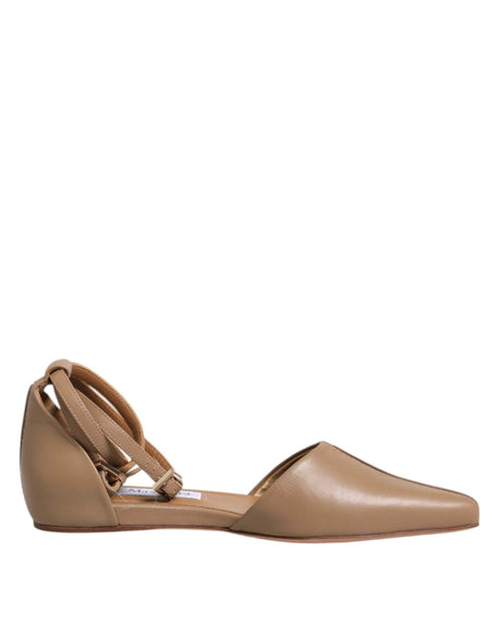 Max Mara Beige Leather Pointed Toe Sandals Ballet Flat Shoes - Hilstor