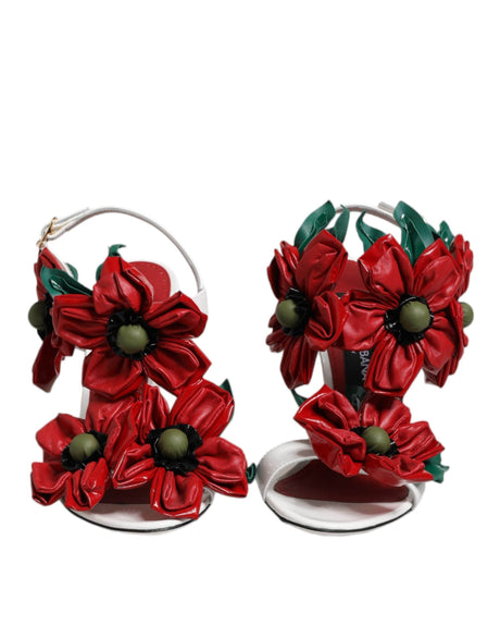 Dolce & Gabbana White Leather Floral Detailing Sandals Shoes - Hilstor