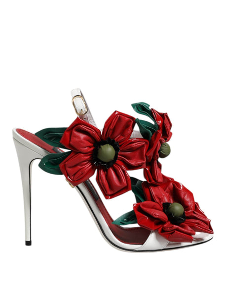 Dolce & Gabbana White Leather Floral Detailing Sandals Shoes - Hilstor