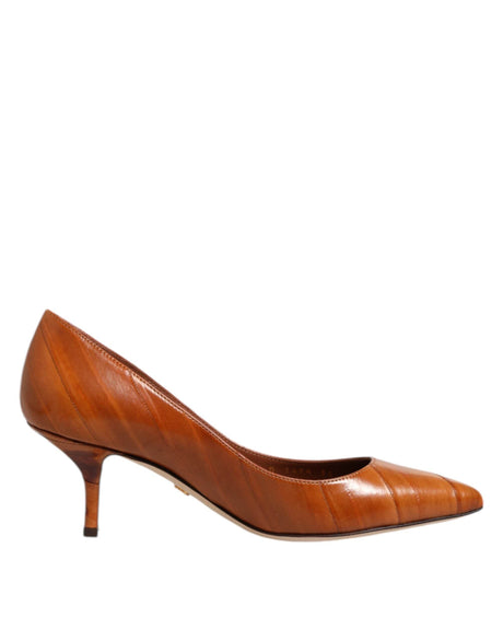 Dolce & Gabbana Brown Leather Stiletto Heel Pumps Shoes - Hilstor