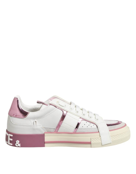 Dolce & Gabbana White Leather DG Logo Low Top Sneakers Shoes - Hilstor