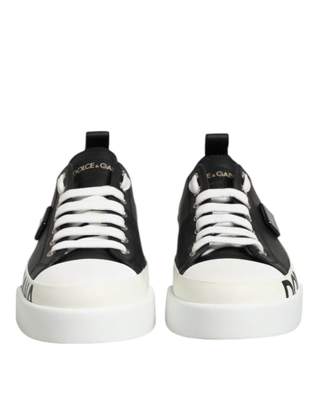 Dolce & Gabbana Black White Leather Low Top Sneakers Shoes - Hilstor