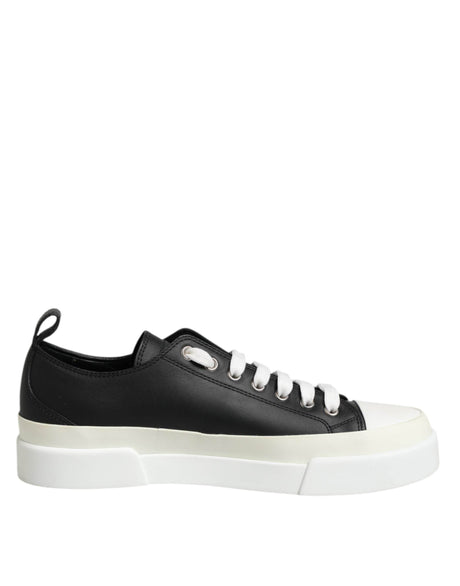 Dolce & Gabbana Black White Leather Low Top Sneakers Shoes - Hilstor