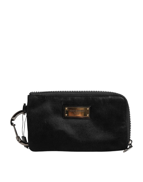 Dolce & Gabbana Black Nylon Logo Plaque Keyring Pouch Clutch Bag - Hilstor