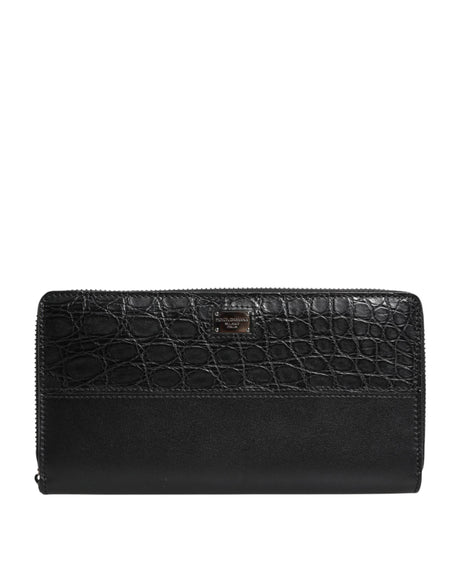 Dolce & Gabbana Black Leather Logo Plaque Zip Around Continental Wallet - Hilstor