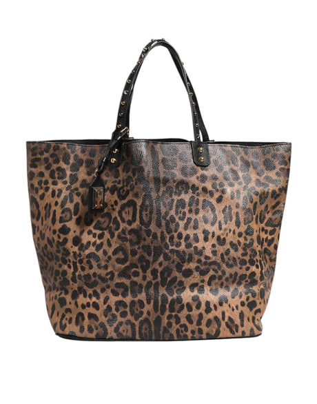 Dolce & Gabbana Brown Leopard BEATRICE Leather Logo Plaque Tote Bag - Hilstor