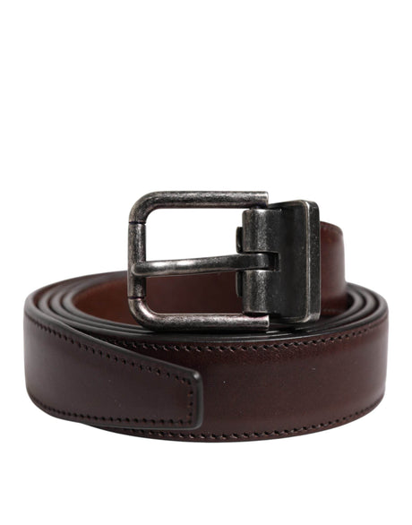 Dolce & Gabbana Brown Classic Silver Metal Logo Buckle Belt - Hilstor
