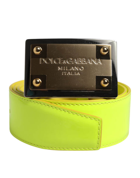 Dolce & Gabbana Yellow Green Classic Metal Logo Buckle Belt - Hilstor
