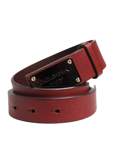 Dolce & Gabbana Maroon Classic Leather Metal Logo Buckle Belt - Hilstor