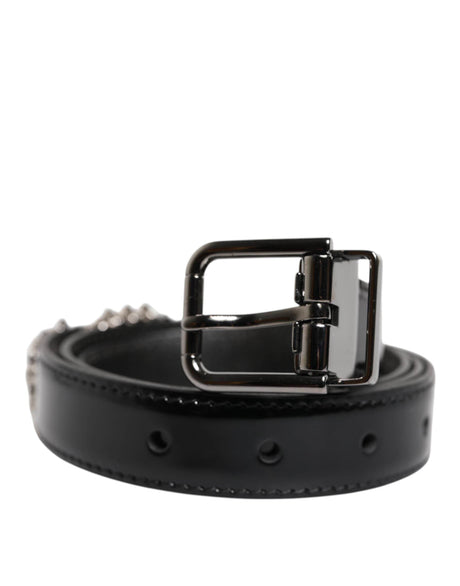 Dolce & Gabbana Black Embellished Metal Logo Buckle Belt - Hilstor