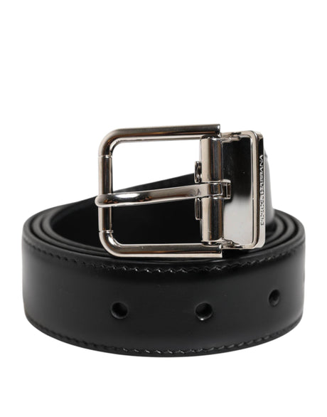 Dolce & Gabbana Black Classic Leather Metal Buckle Belt - Hilstor