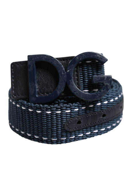 Dolce & Gabbana Blue White Cotton DG Logo Metal Buckle Belt - Hilstor