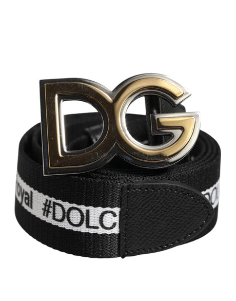 Dolce & Gabbana Black Cotton Metal DG Logo Gold Buckle Belt - Hilstor