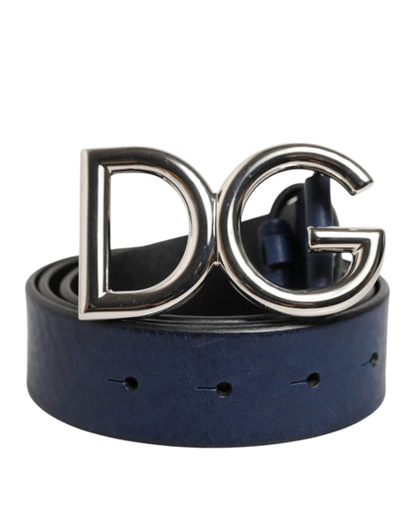 Dolce & Gabbana Blue Classic Silver Metal DG Logo Buckle Belt - Hilstor