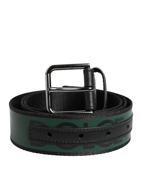 Dolce & Gabbana Green Black Polyester DG Logo Buckle Belt - Hilstor