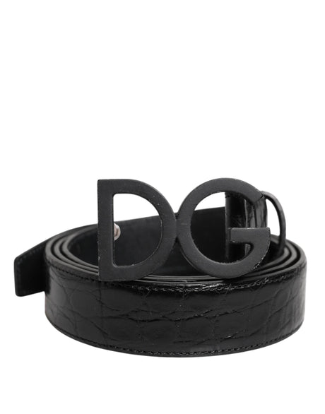 Dolce & Gabbana Black Leather Classic Metal DG Buckle Belt - Hilstor