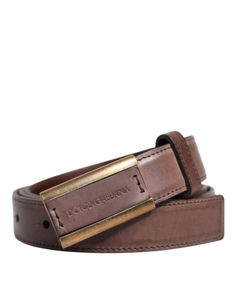 Dolce & Gabbana Brown Calf Leather Antique Buckle Belt - Hilstor