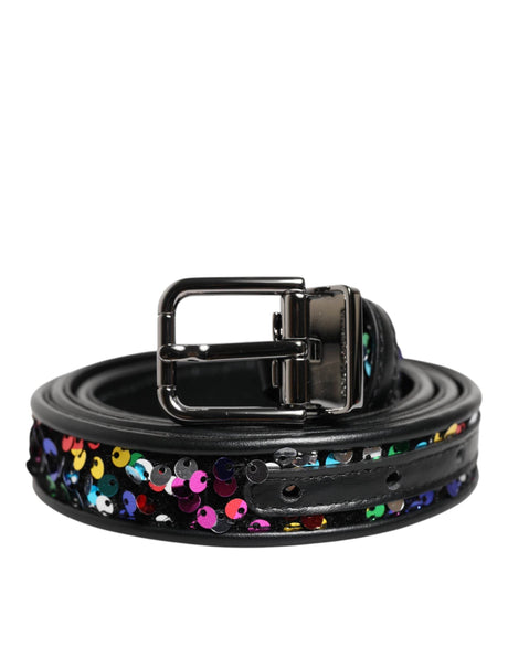 Dolce & Gabbana Black Sequin Embellished Metal Buckle Belt - Hilstor