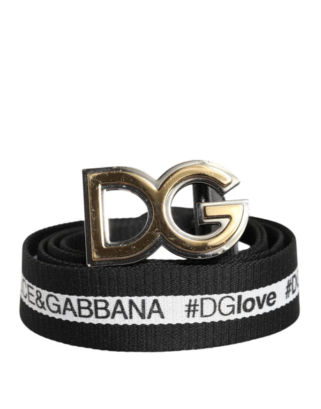 Dolce & Gabbana Black Cotton Gold Tone Metal DG Buckle Belt - Hilstor