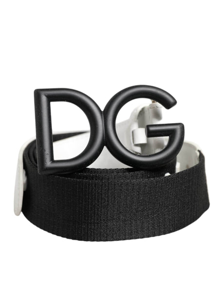 Dolce & Gabbana Black White Metal DG Logo Buckle Belt - Hilstor