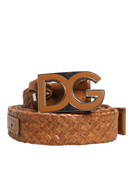 Dolce & Gabbana Brown Braided Metal DG Logo Buckle Belt - Hilstor