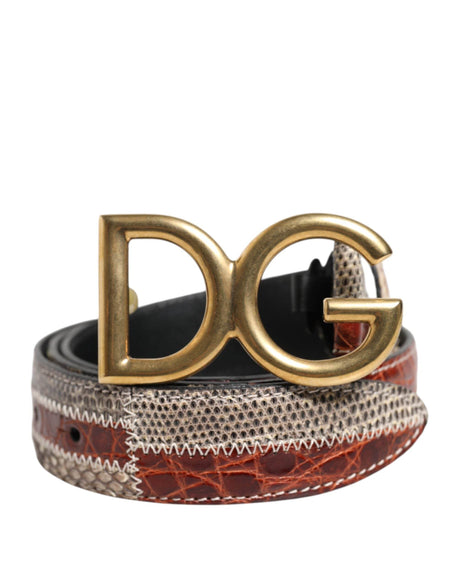 Dolce & Gabbana Multicolor Exotic Leather DG Logo Buckle Belt - Hilstor